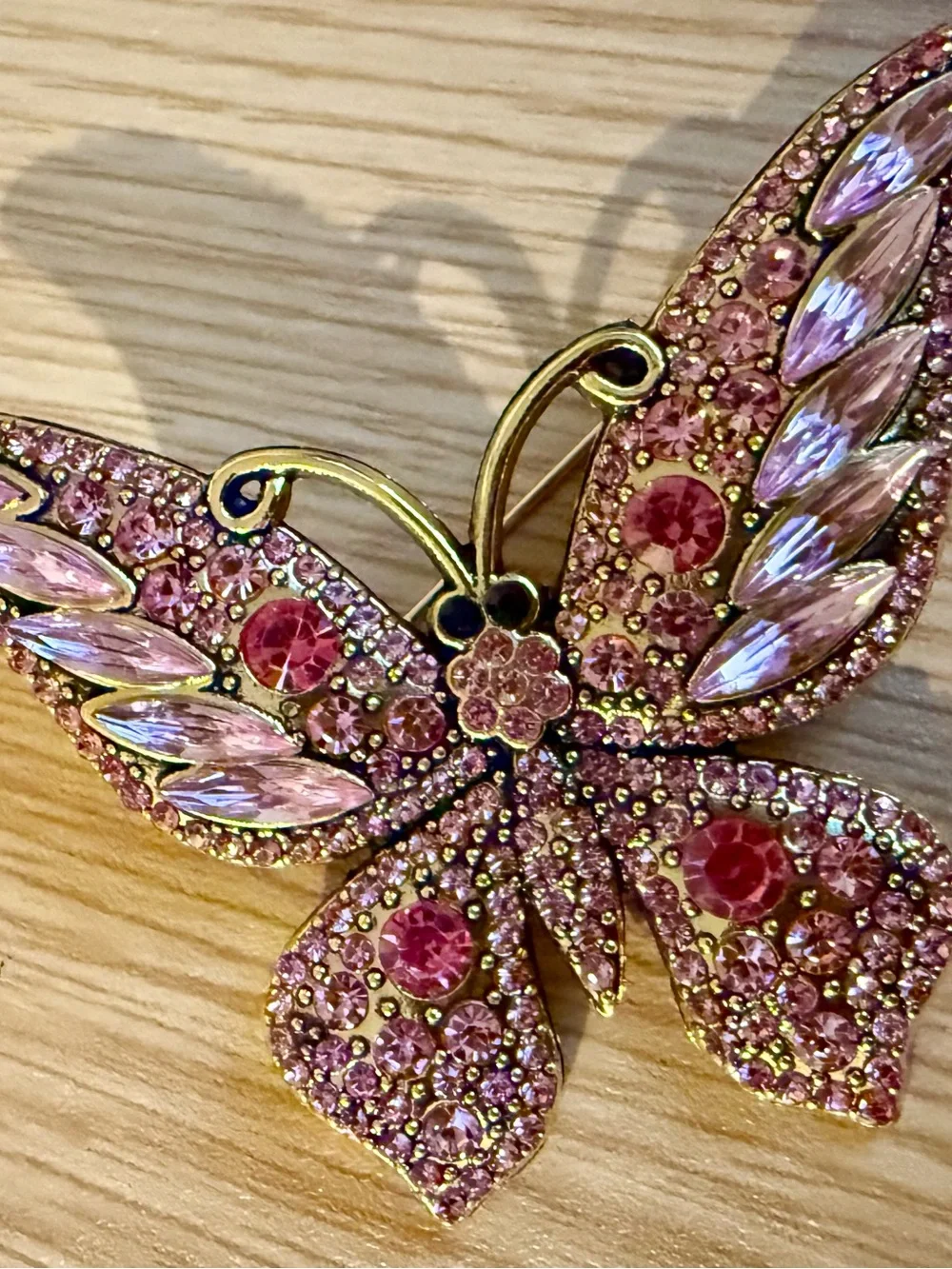 Pink Crystal Butterfly Brooch  and Leaf  Rhinestones